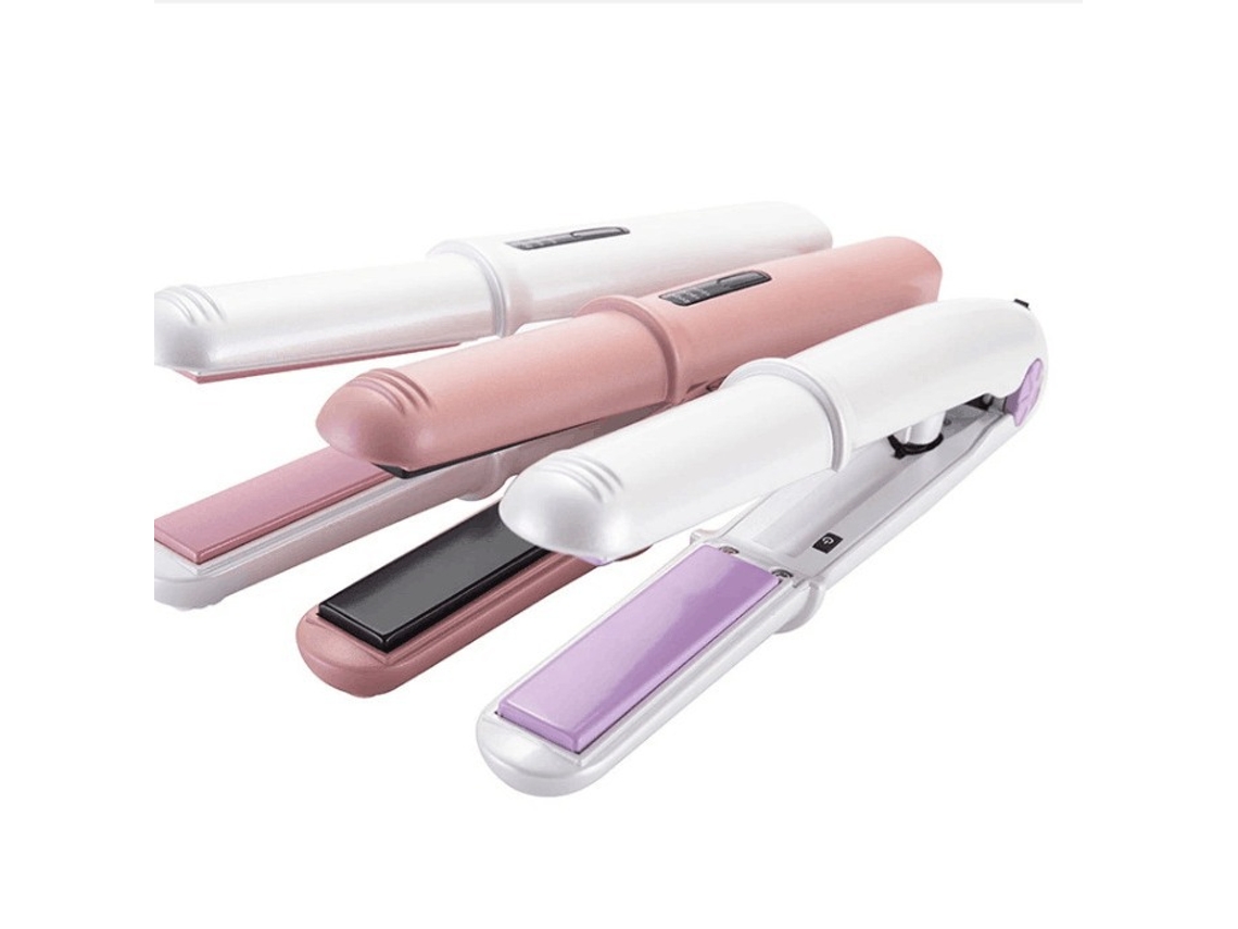 Prancha Alisadora/modeladora de Cabelo Recarregável Via Usb com Placas de Cerâmica MDUG (branco e Rosa)