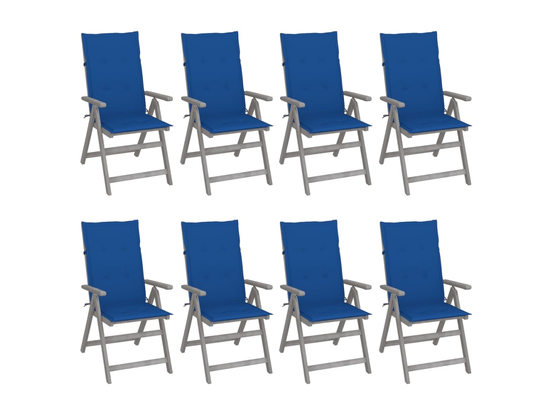 Vidaxl Cadeiras Jardim Reclináveis C/ Almofadões 8 Pcs Acácia Cinzento