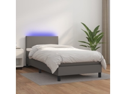 Vidaxl Cama Box Spring C/ Colchão/led 100x200cm Couro Artificial Cinza