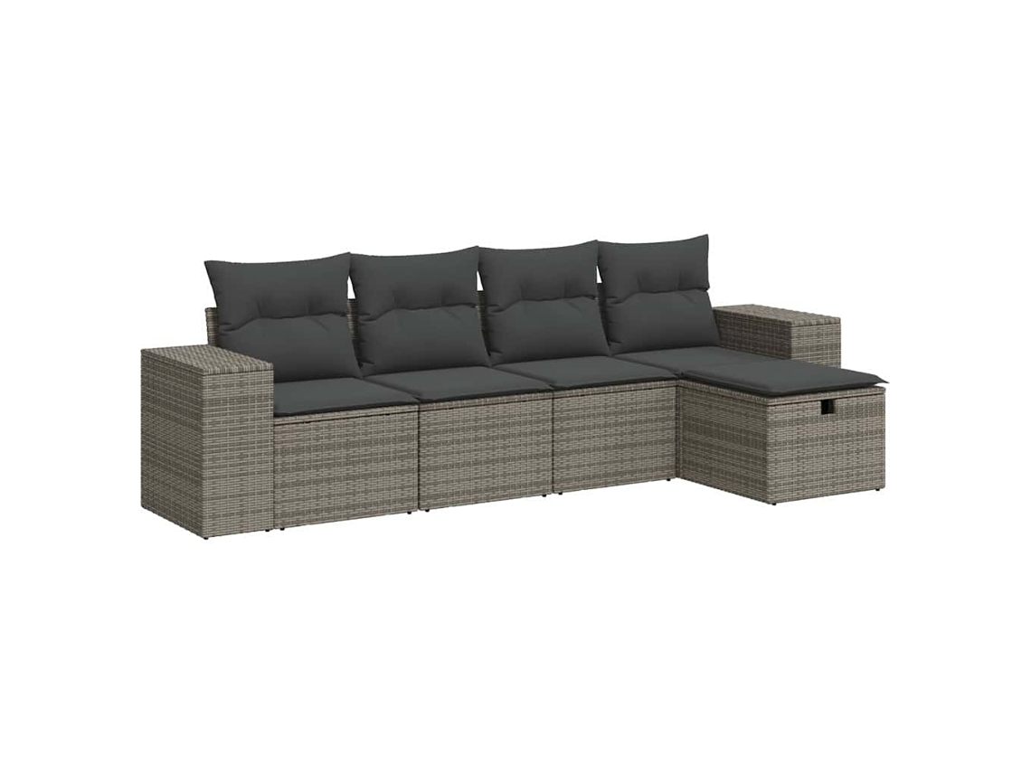Conjunto de 5 Sofás de Jardim com Almofadões Vime Pe Cinzento MAISON EXCLUSIVE (5 pcs)