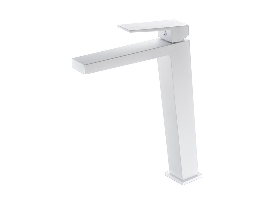 Torneira Alta para Lavatório Cor Chromo com Cano Reto e Fino Branco MICE COLLECTION