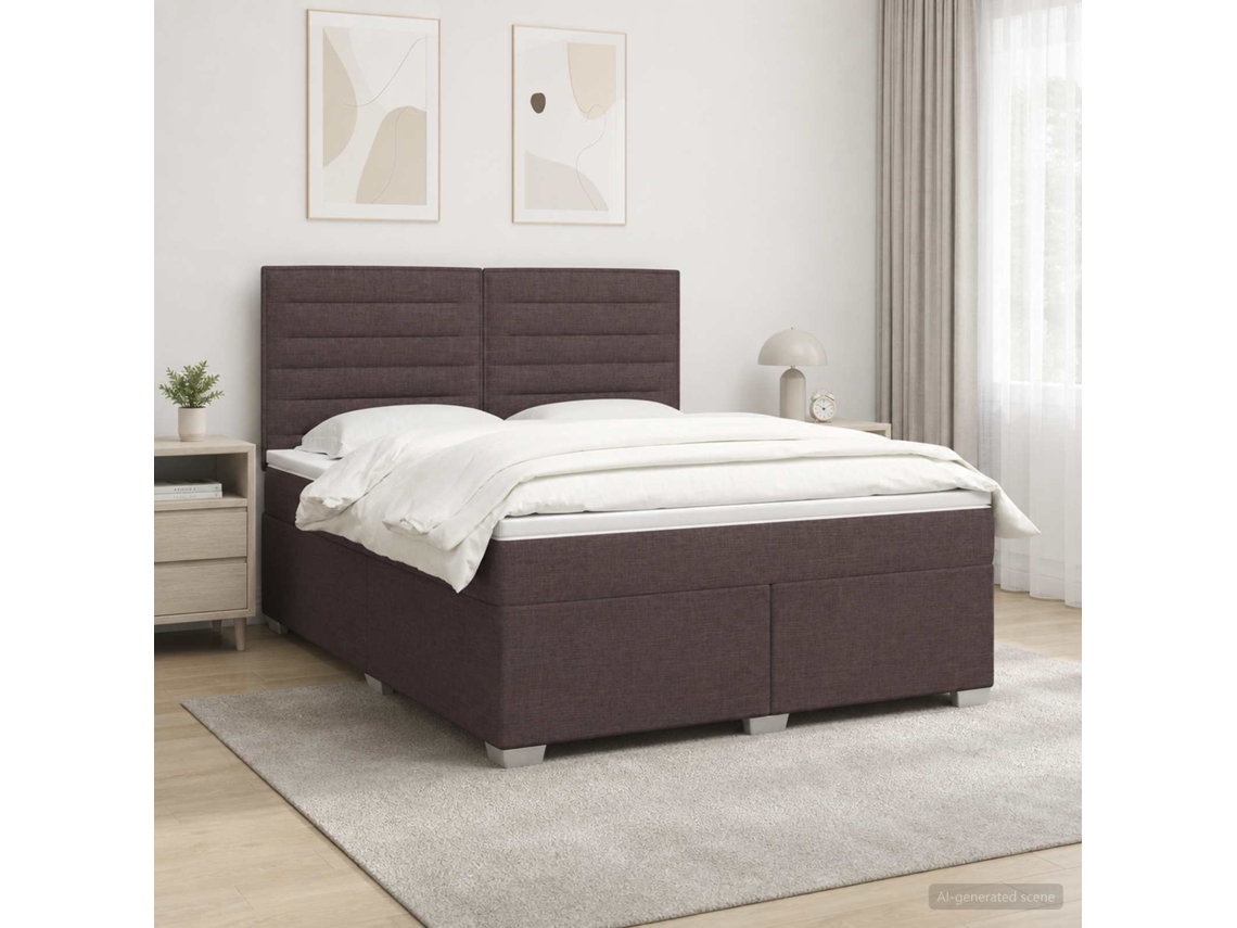 Vidaxl Cama Box Spring Com Colchão Marrom Escuro 140 X 190 Cm Tecido