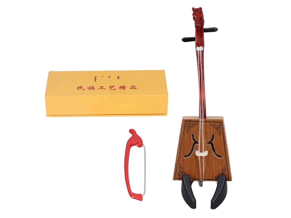 Mali modelo Miniatura de Instrumento Musical Etnico Chines Matouqin Feito a Mao com Estojo e Suporte