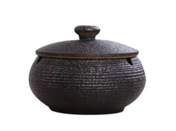 Cinzeiro de Cerâmica Decorativo com Tampa Protetora de Vento Preto