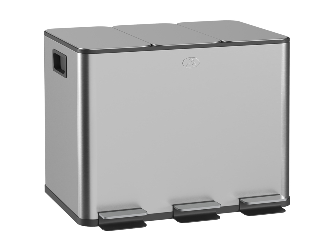 Balde de Lixo 3 Seções 20l com Fechamento Silencioso,aço Inox e Pp,61,9x36,6x56,7 Cm BTFORUS