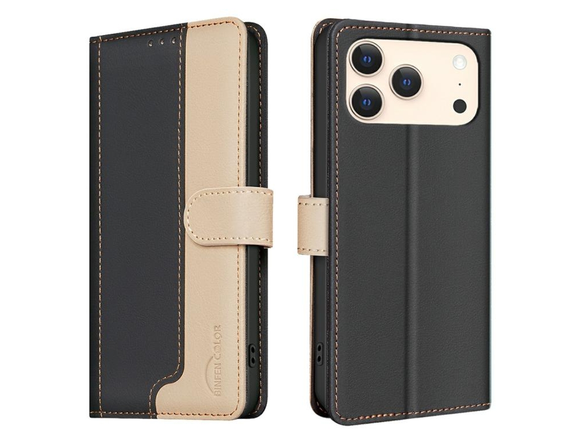 Capa De Couro Para Iphone 17 Pro Com Cores Combinando E Proteção Rfid Antirroubo.