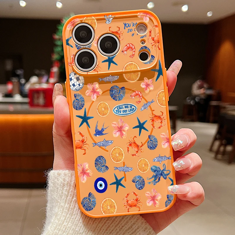 (laranja) Capa Magnética Para Iphone 16 Pro Max Com Estampa De Baleia, Resistente A Impactos E Feita De Policarbonato Rígido.