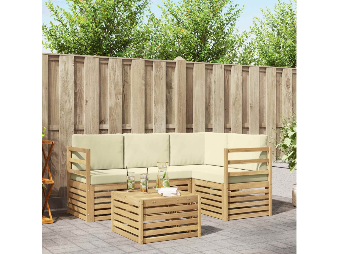 Vidaxl Conjunto De Sofás Para Exterior 5 Pcs Branco E Creme Poliéster