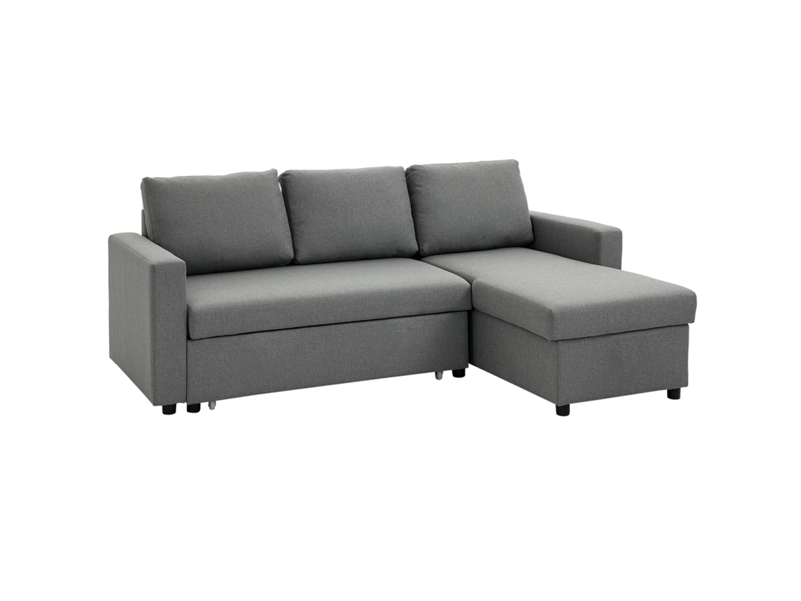 Sofá Canto 211,5x146x85cm, Dormir/armazenamento/chaise Longue, Tecido, Cinza Claro Ui