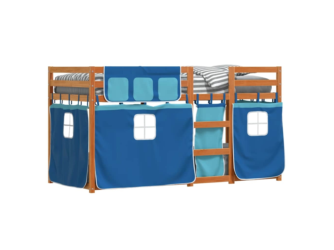 Beliche com Cortinas Madeira de Pinho Maciça Azul MAISON EXCLUSIVE (80x200 cm)