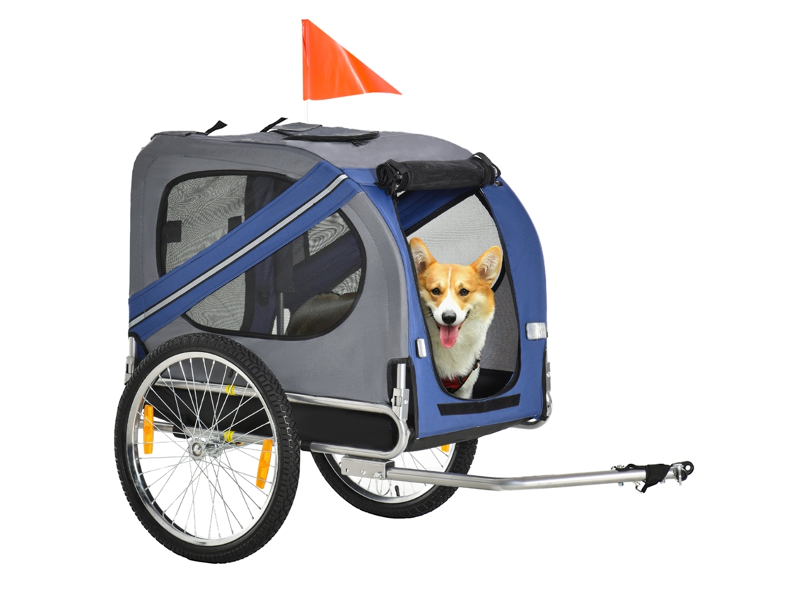 Reboque Para Bicicleta Dobrável Com Proteção Contra Chuva, Aço, Cinza E Azul, 130x73x90 Cm.