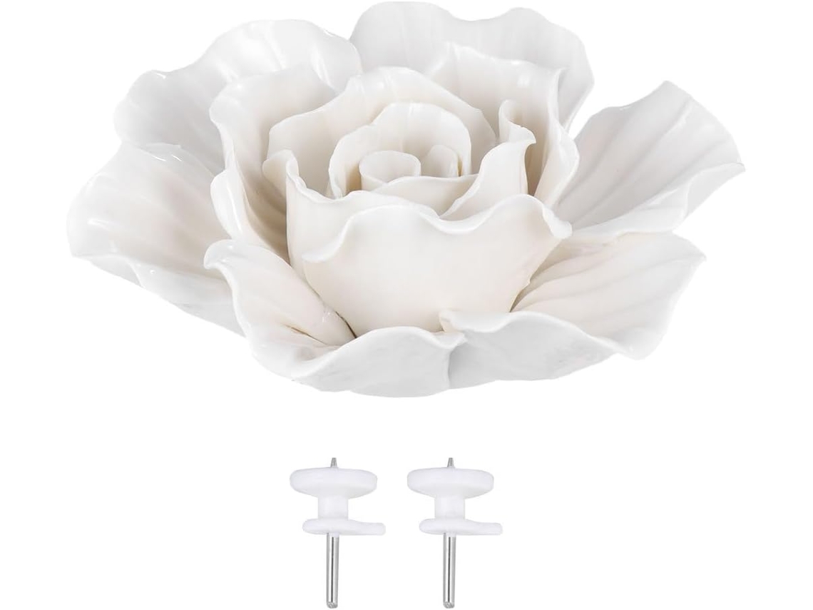 Elegante Decoração Parede Cerâmica Branca 3d Rosas Ideal Ambientes Internos Externos Entradas Paredes GOKOCO