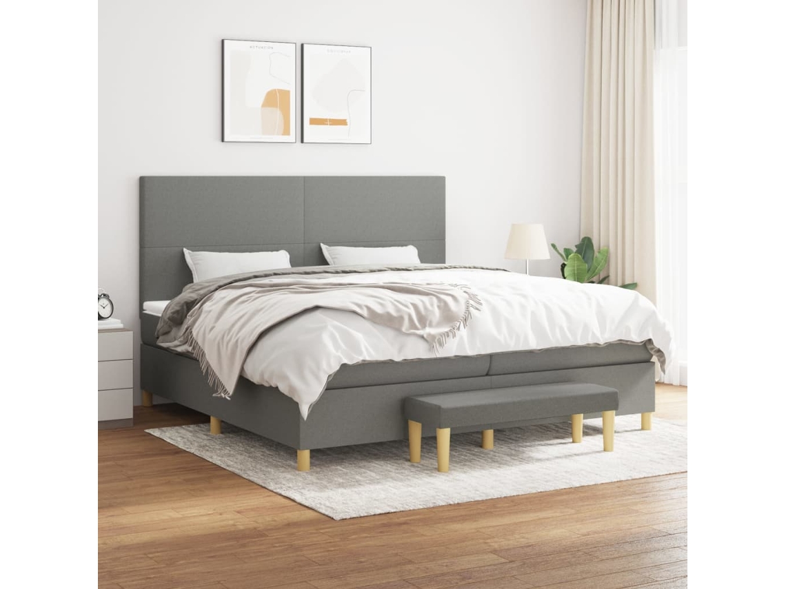 Vidaxl Cama Com Molas/colchão 200x200 Cm Tecido Cinzento-escuro