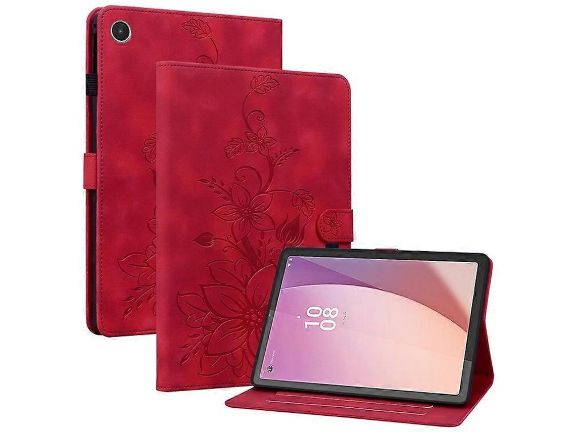 Capa Para Tablet Lenovo Tab M8 Gen 4 Com Compartimentos Para Cartões E Estampa De Lírios Em Couro.