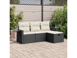 Vidaxl 4 Pcs Conjunto De Sofás Para Jardim C/ Almofadões Vime Pe Preto