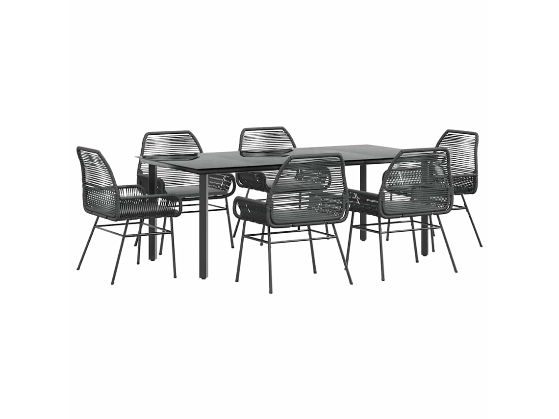 Conjunto Jantar Jardim 7 Peças com Almofadas e Vidro Vime Pe Preto MAISON EXCLUSIVE