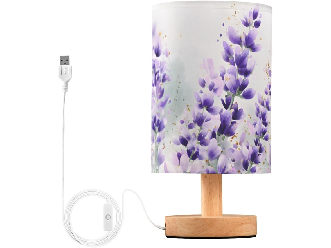 Abajur De Cabeceira Mnsruu Com Flor Roxa Lavanda, Abajur De Mesa, Luminária De Cabeceira Com Cúpula Tecido, Luminária