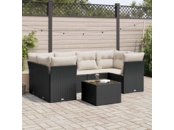 Vidaxl 7 Pcs Conjunto De Sofás P/ Jardim C/ Almofadões Vime Pe Preto