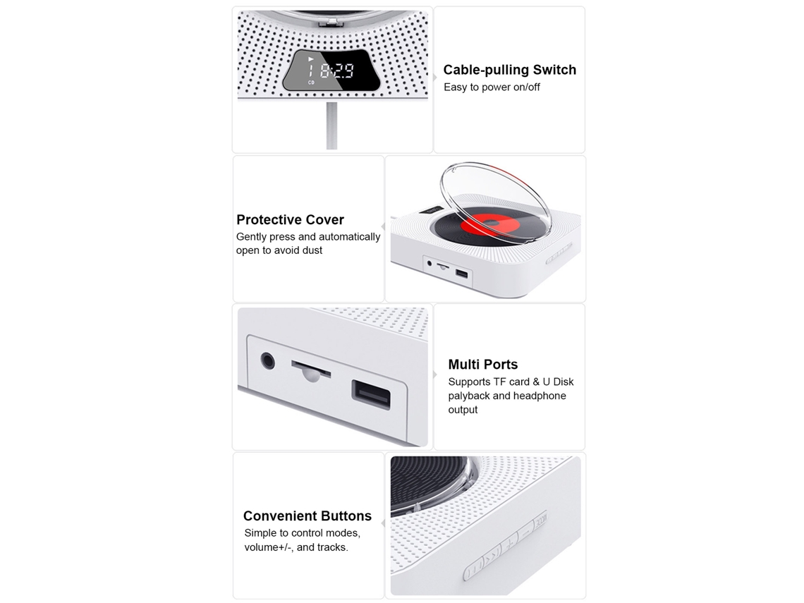 Player De Cd Com Bluetooth, Rádio Fm, Controle Remoto E Suporte A Cartão Tf