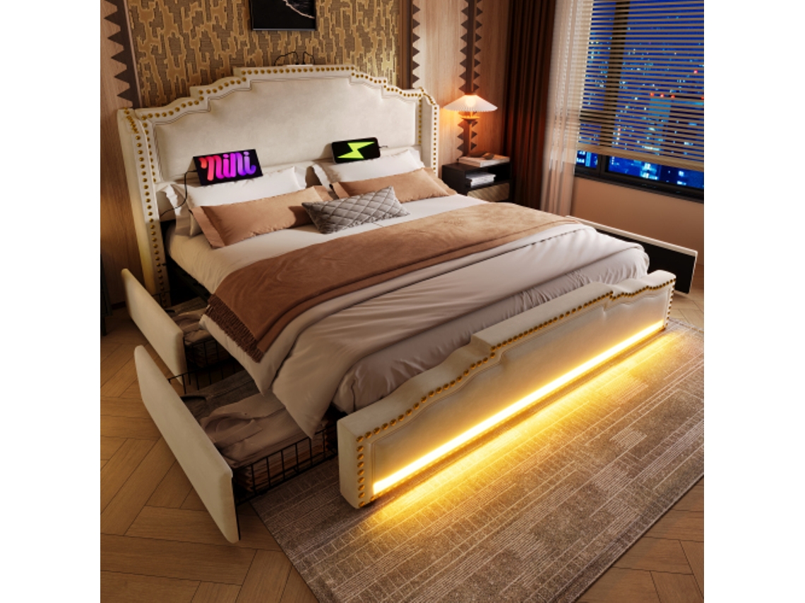 Cama BTFORUS 160x200 cm de Tecido com Design Juvenil, Colchão Não Incluído