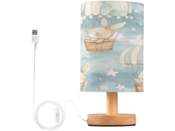 Luminária De Mesa Skyshu Em Formato Balão Ar Quente Com Design Animal Pequena Led Usb Base Madeira Antiderrapante E