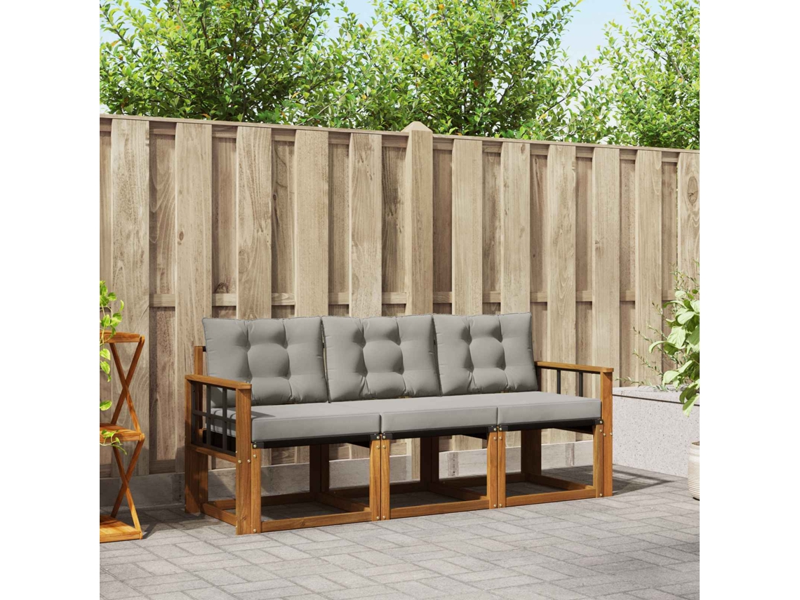 Vidaxl Conjunto De Sofás Para Exterior 3 Unid. Cinza Natural E Claro