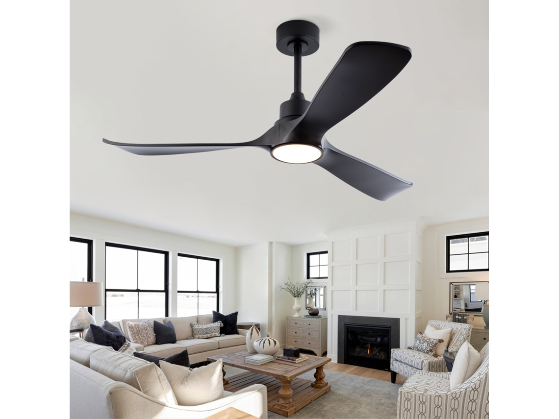 Ventoinha De Teto Preta 52'' Com Luz Led, 3 Temperaturas E Motor Dc Reversível