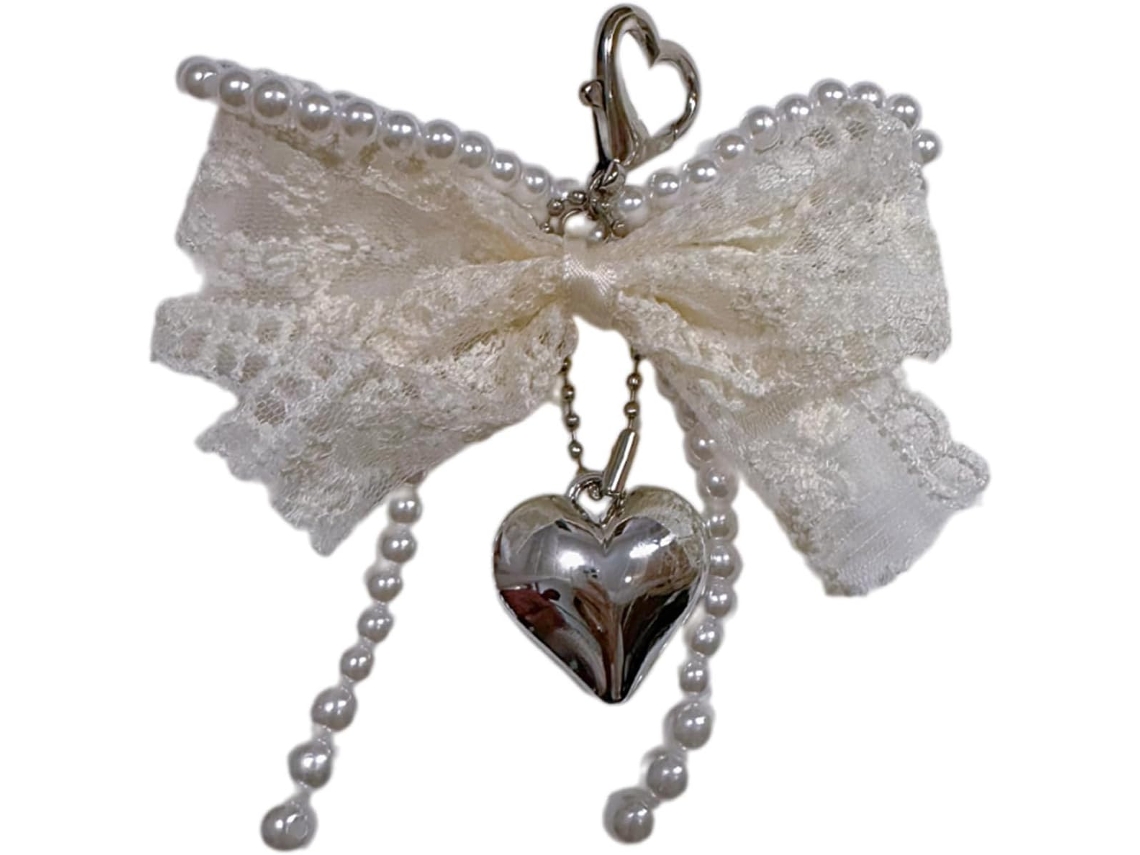 Chaveiro Com Pingente Elegante De Pérolas E Laço De Renda - Acessório