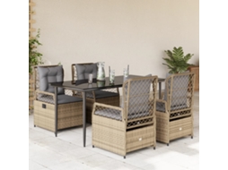 5 Pcs Conjunto De Jantar P/ Jardim Com Almofadões Vime Pe Bege Dkd Home Decor