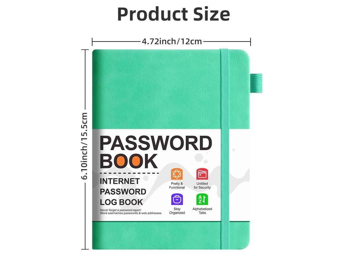 Password Tracker Notebook With Binding Strap For Seniors Email, Website Password Log Book, Algae Green