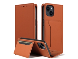 Capa Quedas Para Iphone 14 Plus Pele Sintética Magnética Castanho