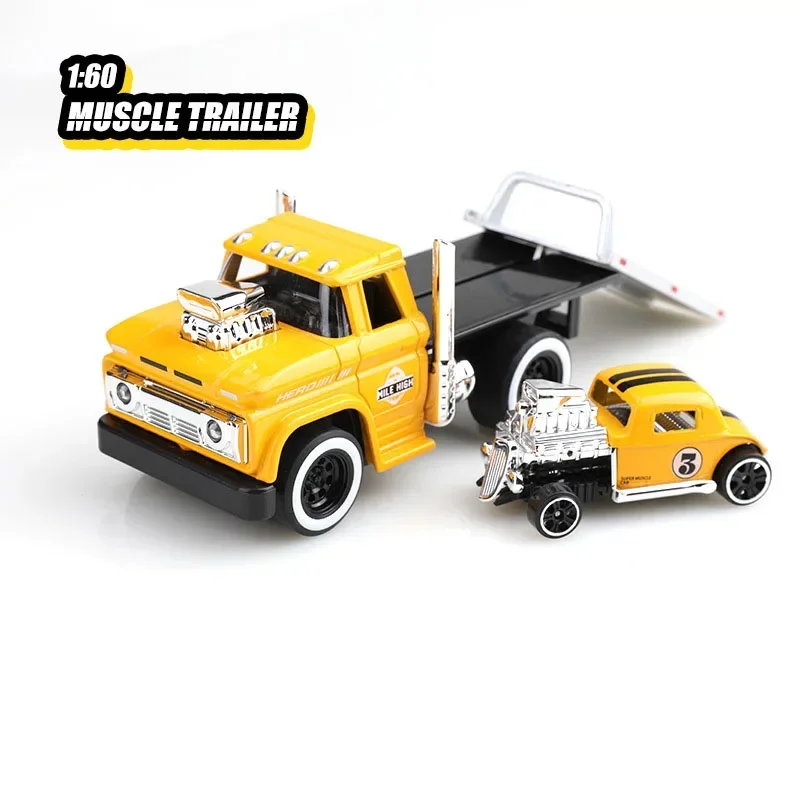 (amarelo) Caminhão De Transporte Dedicado Em Escala 1:60 - Miniatura De Carrinho De Brinquedo - Música E Luzes
