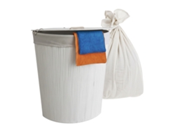Cesto De Roupa Suja Relaxdays Com Tampa, Bambu, 80 L, Dobrável, A X L X P: 60 X 36 X 36 Cm, Cesto De Canto, Branco