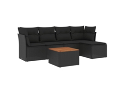 Conjunto de 6 Sofás de Jardim com Almofadões Vime Pe Preto MAISON EXCLUSIVE (N/A)