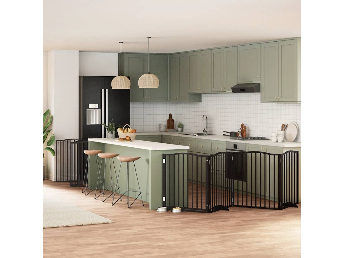 Vidaxl Portão P/ Cães Com Porta Dobrável 12 Painéis 960 Cm Álamo Preto