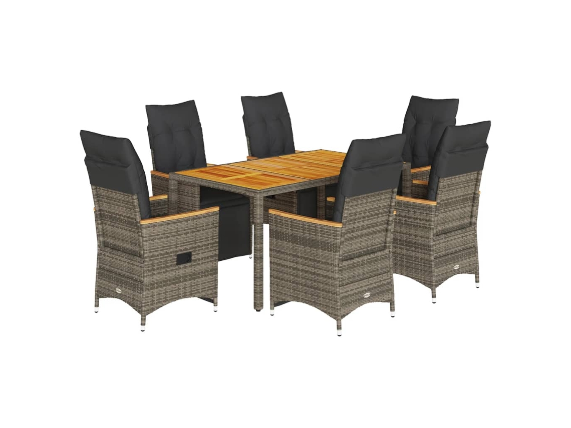 Maison Exclusive - 7 Pcs Conjunto Bistrô De Jardim C/ Almofadões Vime Pe Cinza
