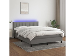 Vidaxl Cama Box Spring C/ Colchão E Led 140x190 Cm Tecido Cinza-escuro