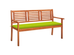 Vidaxl Banco De Jardim 3 Lugares C/ Almofadão 150 Cm Eucalipto Maciço