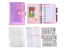 A6 Rainbow Holographic Macaron Pu Leather Cash Budget Binder Standard Gift Set Pink Includes 12-budget Cards, 8-zipper