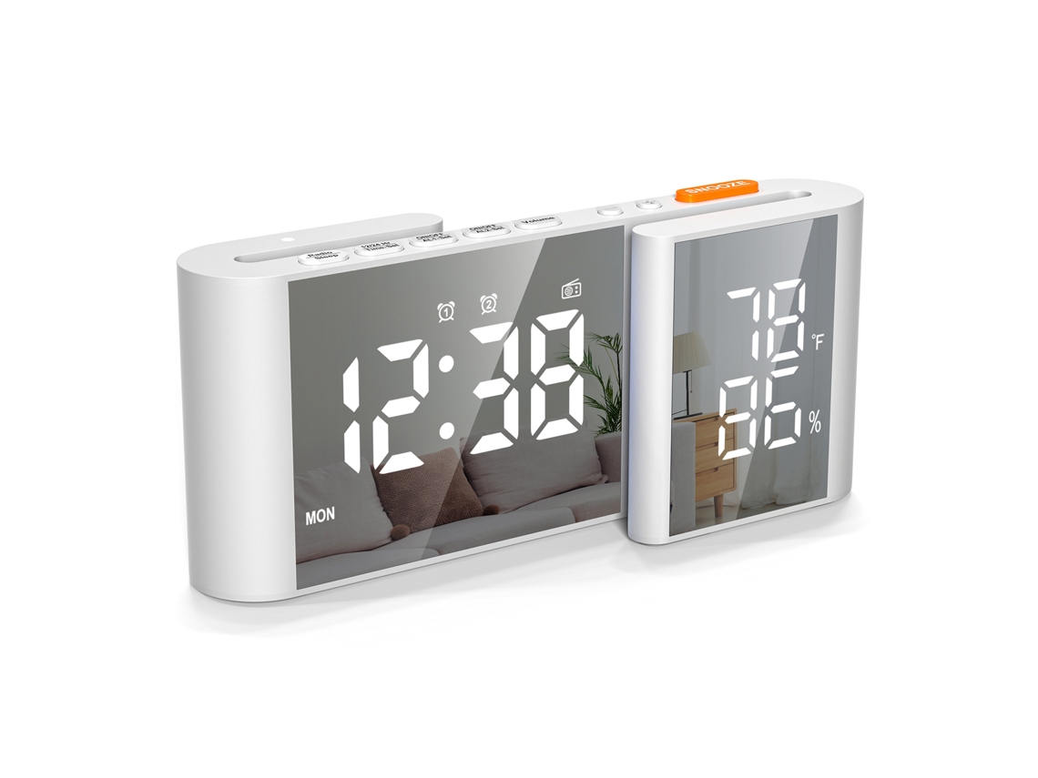 Rebe-reloj Despertador Digital Con Espejo Doble S, 6'' Led Ajustable, Doble Alarma, Radio, Temperatura Y Humedad Para Dormitorio Y Sala