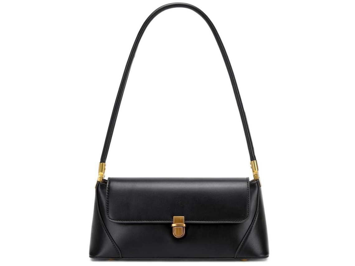 Mala De Ombro Estilo Baguete Para Senhora - Design Minimalista Em Pele Pu - Preto