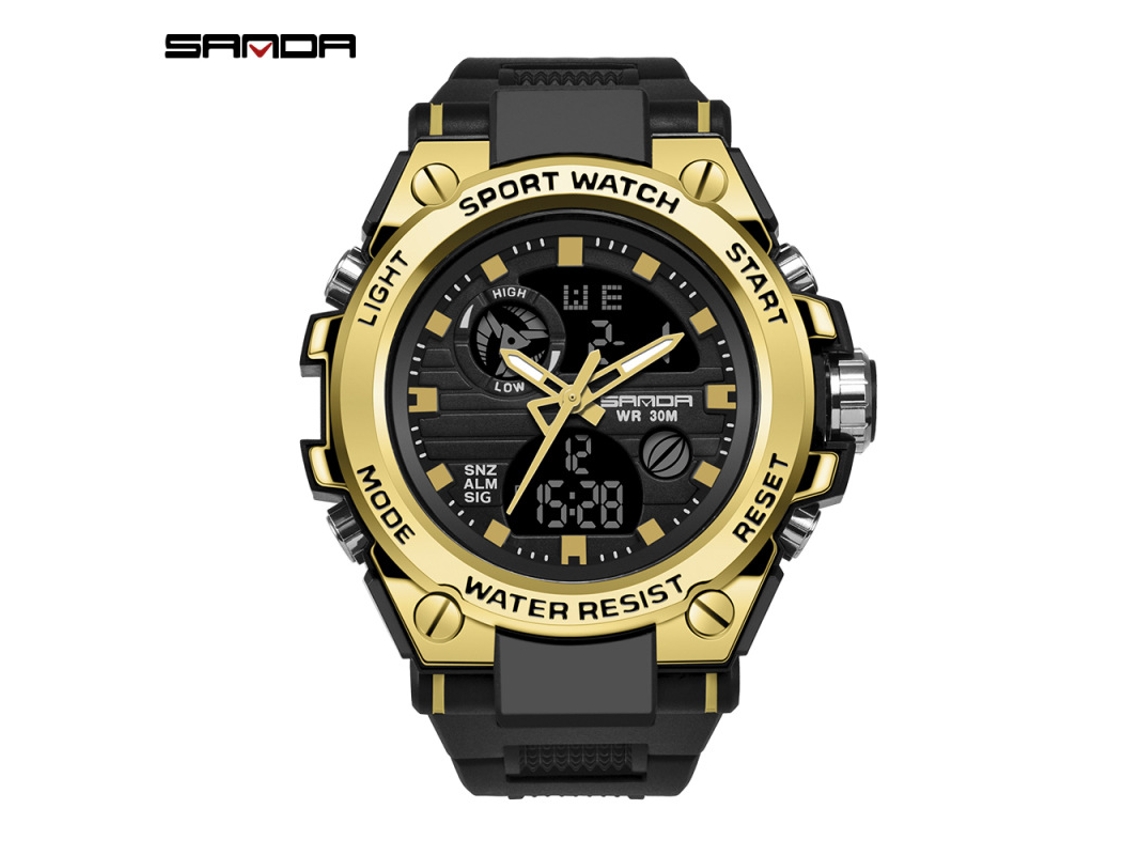 Relógio Esportivo Multifuncional MDUG luminoso, À Prova D'água, Harajuku preto e Dourado