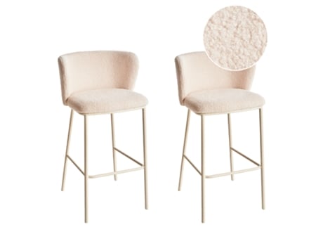 Conjunto de 2 bancos de bar BELIANI Mina ii de Bouclé Creme 52x46x98