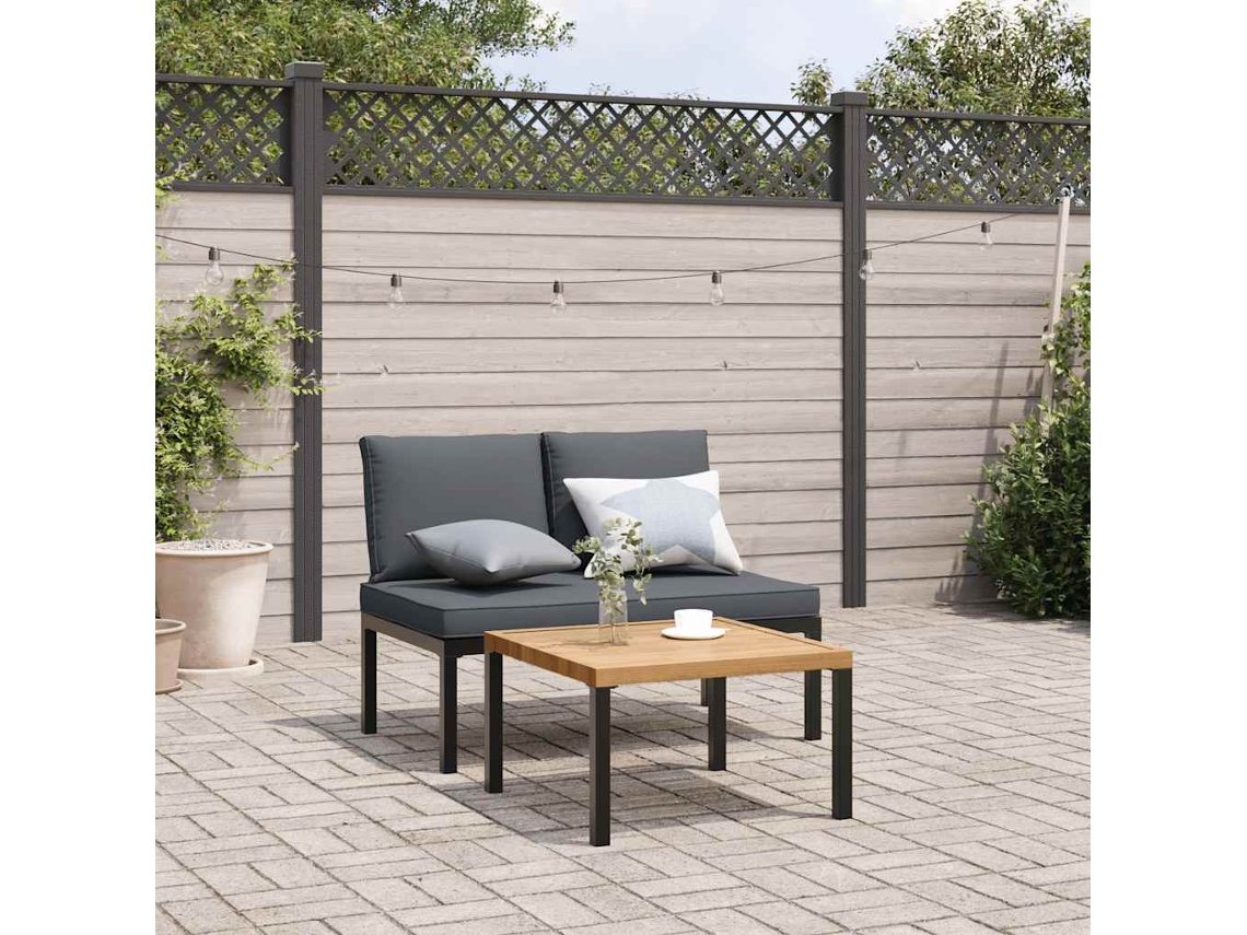 2 Pcs Conjunto De Sofás P/ Jardim C/ Almofadões Alumínio Preto Dkd Home Decor