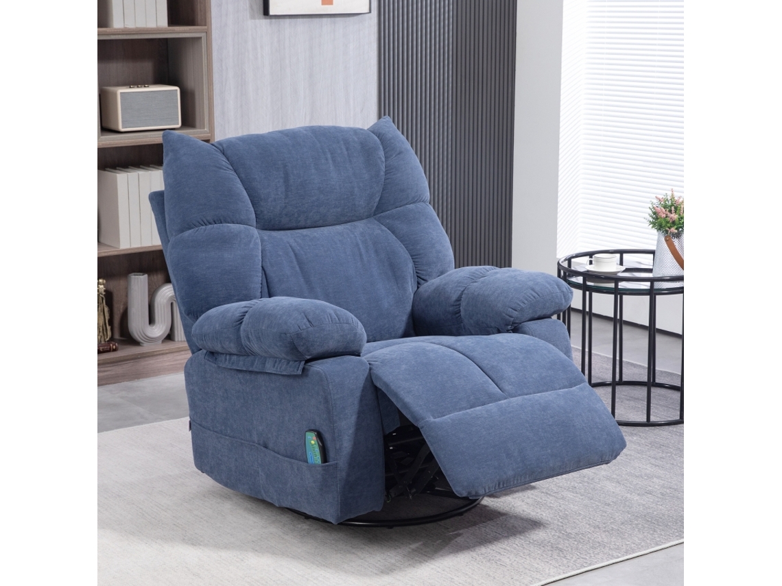 Poltrona De Massagem Com Função De Calor E Reclinação, Giratória, Capacidade Até 150 Kg, Estrutura Metálica, 98x90x98 Cm, Cor Azul