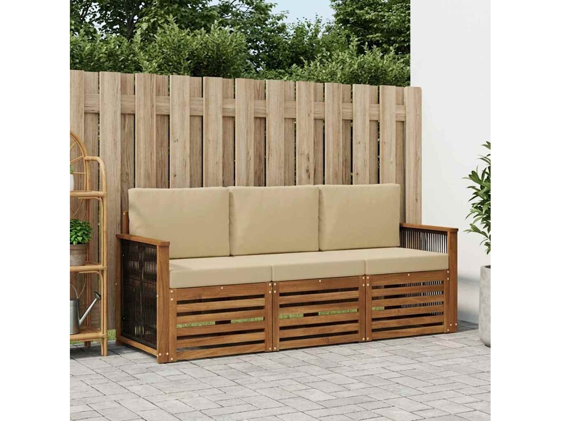 Vidaxl Conjuntos De Sofás Com Almofada 3 Pcs Madeira Sólida De Acácia