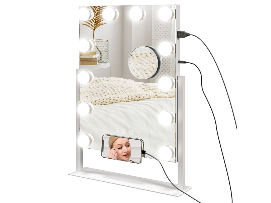 Espelho de Maquiagem com Luz 30x40 Cm com 12 Lâmpadas, 3 Modos de Iluminação Ajustáveis, Touch Switch White Ge
