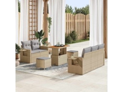 Vidaxl Conjunto De Sofá De Jardim 8 Unid. Bege Vime Pe