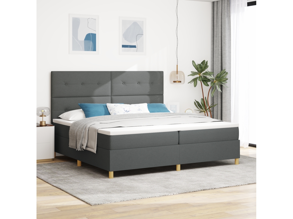 Cama Box Com Colchão Cinza Escuro 200x200 Cm Tecido