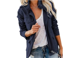 Jaqueta Casual Feminina Iowbfnys De Poliéster Com Gola Aba E Fecho Zíper, Tamanho Regular, Primavera/outono Azul Escuro